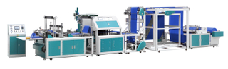 Non woven bag making machine with online handle attach